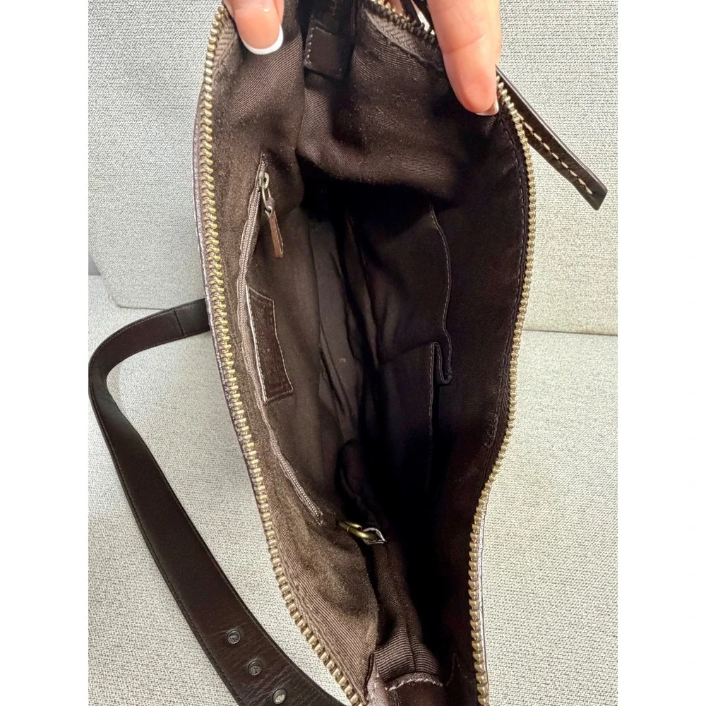 Y2K Coach Signature Jacquard Crossbody Bag Brown Leather Trim 10403 VTG‎ Khaki